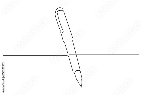 Ball pen continuous one line art drawing stationery office pen vector illustration
