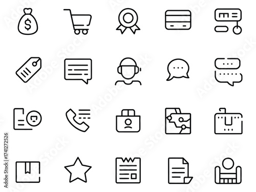 A collection of various finance and customer service icons in a minimalist design.
