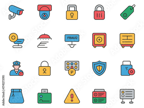 A colorful collection of security icons, highlighting various aspects of safety and protection.