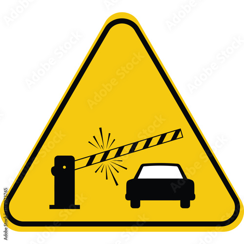 Warning Sign for Automated Barrier Ahead road traffic gate car vehicle transportation yellow triangle caution attention