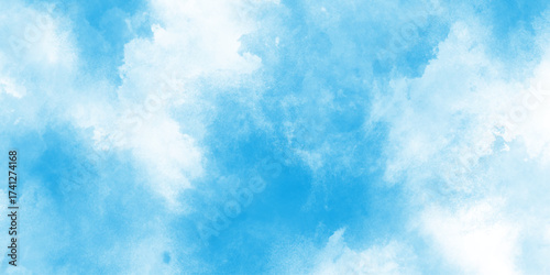 Abstract Watercolor shades blurry and defocused cloudy blue sky background, dreamy light blue sky cloudscape background, natural sky for design and Illustration.