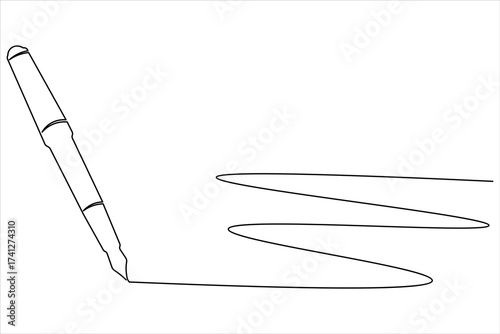 Ball pen continuous one line art drawing stationery office pen vector illustration