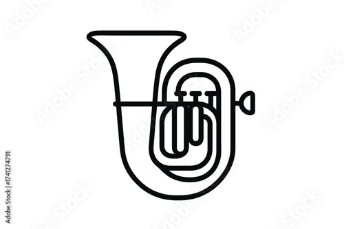 Tuba line icon. Brass instrument vector illustration for orchestra or marching band. Simple black outline graphic symbol of a classical euphonium for music design projects.
