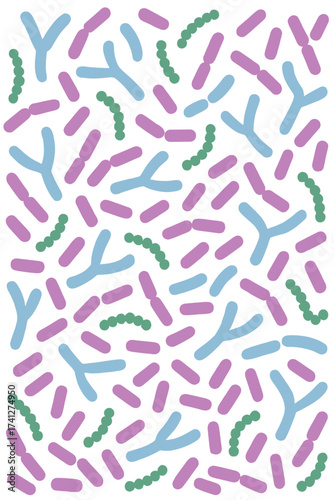 Probiotics seamless pattern vector. Gut bacteria background. Microbiome, bifidobacterium, lactobacillus illustration for dietary supplement, digestive and gastrointestinal health.