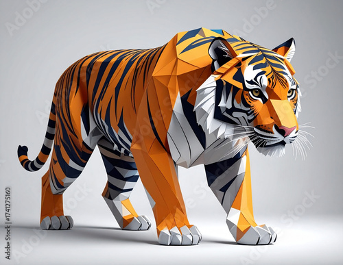 3D Paper Tiger Origami – Low Poly Geometric Paper Craft Animal Sculpture