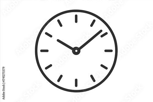 Clock icon simple line art. Time symbol vector illustration. Minimalist flat design for time management, deadline, and schedule concepts. Watch face outline, timer or countdown graphic.