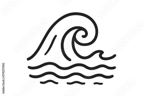 Ocean wave icon in linear style with swirl symbol vector illustration, cartoon design with transparent background, water waves, sea nature element, wave curl concept