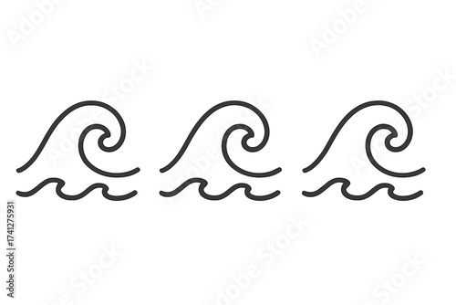 Minimalist wave icon set, linear water symbol, vector cartoon illustration of ocean waves, clean and simple design, transparent background, repeating pattern