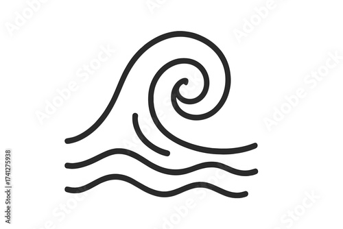 Wave icon illustration, water motion linear symbol, aquatic swirl vector graphic with transparent background, ocean wave design, minimalist water element art
