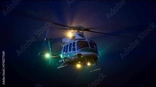 Military helicopter flying takeoff in mission defense and attack