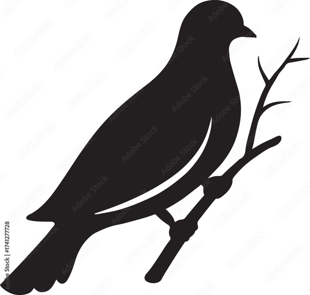 Fototapeta premium Dove silhouette perched holding a branch, symbol of peace, hope, and harmony in vector.