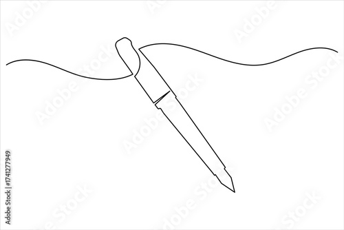 Ball pen continuous one line art drawing stationery office pen vector illustration
