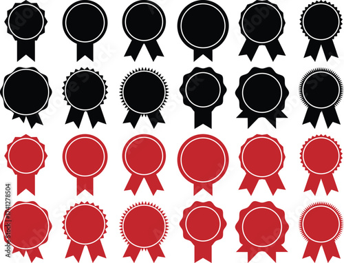 Award Badge and Certificate Ribbon Icons for Achievement and Recognition