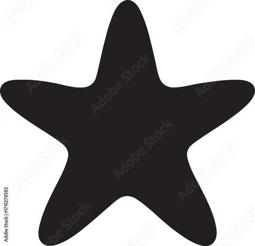 Starfish silhouette with five arms in simple vector style, perfect for marine designs.
