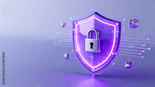 Digital security shield with padlock