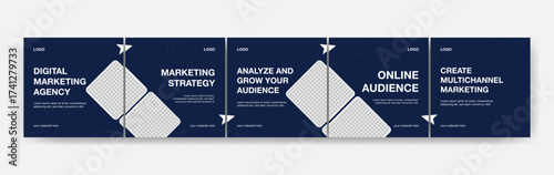 Editable Instagram Carousel Template for Digital Marketing Agency, Business Strategy, Online Audience Growth and Social Media Promotion