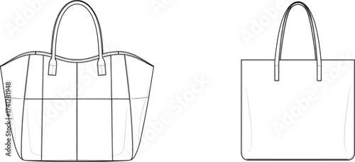 Handbag, purse, women bag, leather tote, fashion accessory, stylish handbag, vector sketch, line art, CAD drawing, flat design illustration
