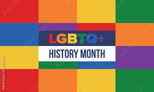 LGBTQ+ history month. Pride Month. Lesbian Gay Bisexual Transgender. Celebrated annual. LGBT flag. Rainbow love concept. Human rights and tolerance. Poster, card, banner and background. Vector
