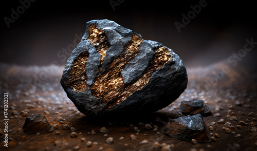 Close up of geode with embedded rare elements in mine environment - 3D illustration