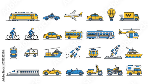 Vector art of collection of pixel art transportation icons