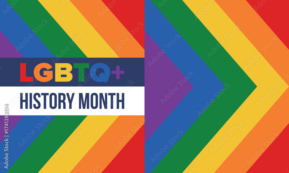 Obraz premium LGBTQ+ history month. Pride Month. Lesbian Gay Bisexual Transgender. Celebrated annual. LGBT flag. Rainbow love concept. Human rights and tolerance. Poster, card, banner and background. Vector