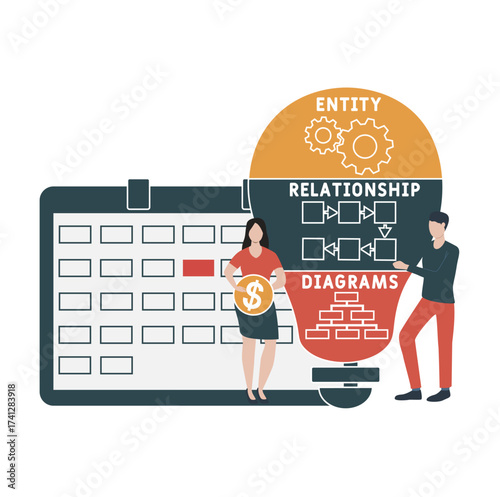 ERD - entity relationship diagrams  acronym. business concept background. vector illustration concept with keywords and icons. lettering illustration with icons for web banner, flyer, landing pag
