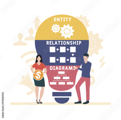 ERD - entity relationship diagrams  acronym. business concept background. vector illustration concept with keywords and icons. lettering illustration with icons for web banner, flyer, landing pag
