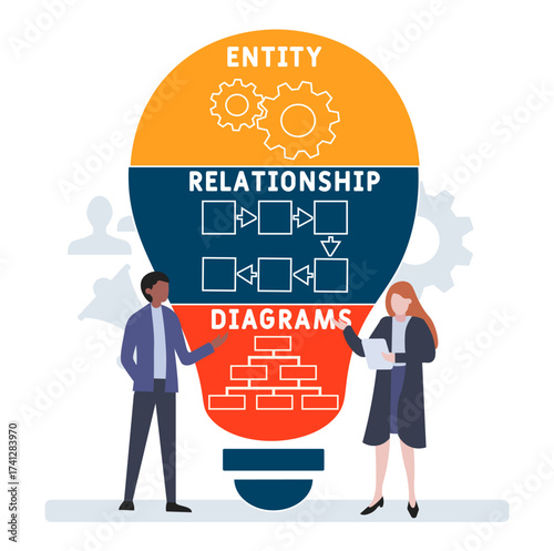 ERD - entity relationship diagrams  acronym. business concept background. vector illustration concept with keywords and icons. lettering illustration with icons for web banner, flyer, landing pag