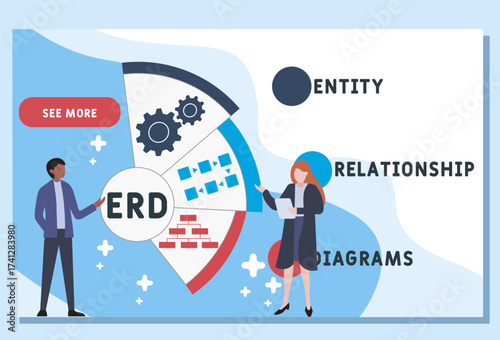ERD - entity relationship diagrams  acronym. business concept background. vector illustration concept with keywords and icons. lettering illustration with icons for web banner, flyer, landing pag