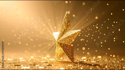 Luxury star rotate shining in spotlight.Victory and goal success concepts