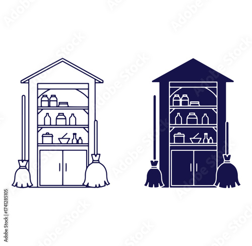 Cleanliness and organization simple vector illustration of a pantry or storage shed