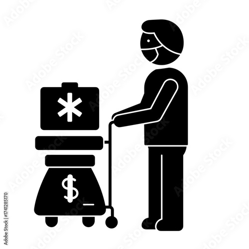Person pushing medical donation cart while wearing a mask for care  