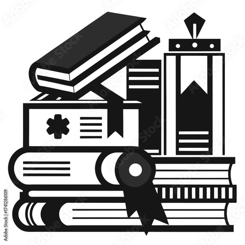 Stack of books vector illustration minimalist glyph design ideal for education and library related designs