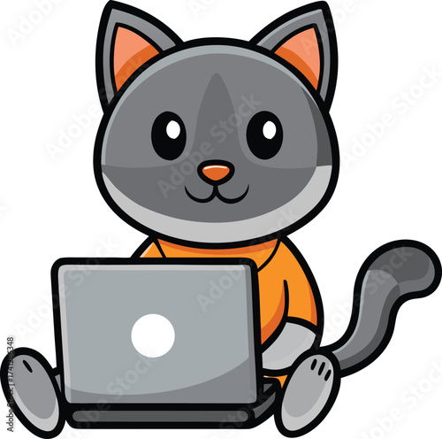 A cat  is sitting with a computer 