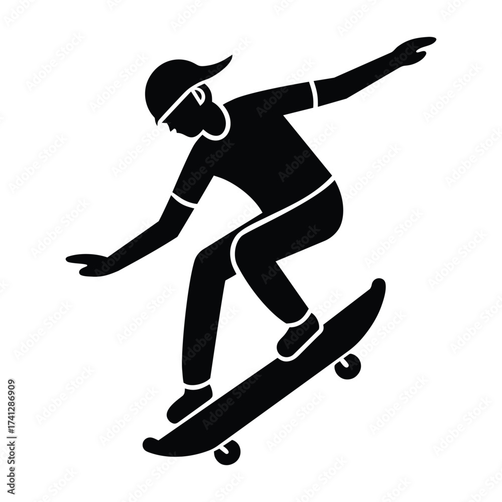 Obraz premium Skateboarder Performing Trick Vector Icon Isolated on White Background