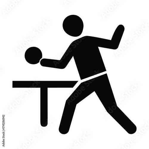 Table Tennis Player Pictogram Isolated on White Background