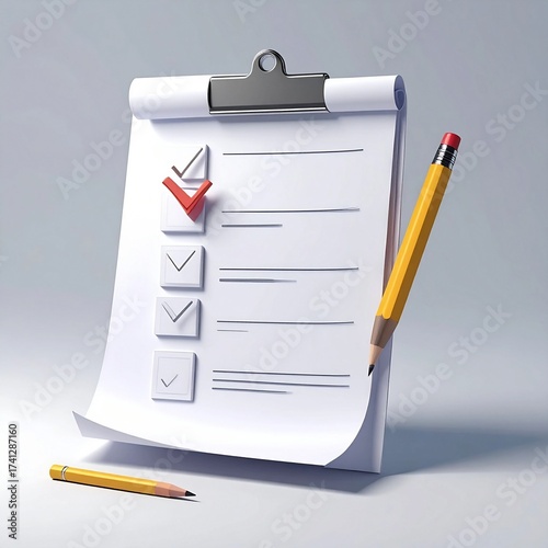 
3D Stylized Clipboard and Checklist with Office Supplies