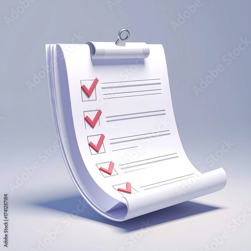 
3D Stylized Clipboard and Checklist with Office Supplies