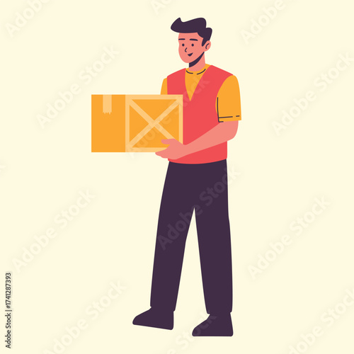 Illustration of an Man Holding Cardboard Supply Chain