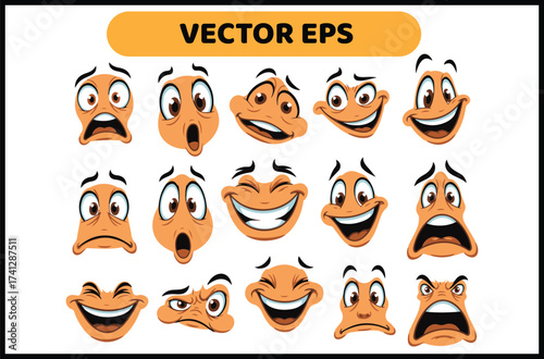 Vector art of collection of cartoon face expressions