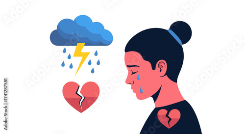 A young woman experiences emotional distress and heartbreak during a storm.