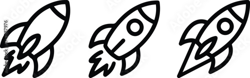 Startup Launch, Space Exploration, and Business Rocket Icon Set.