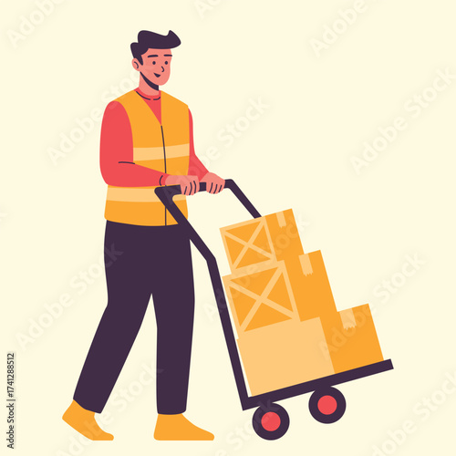 Illustration of an Delivery man with hand truck Supply Chain