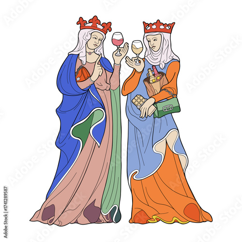 Graphic ladies as medieval queens