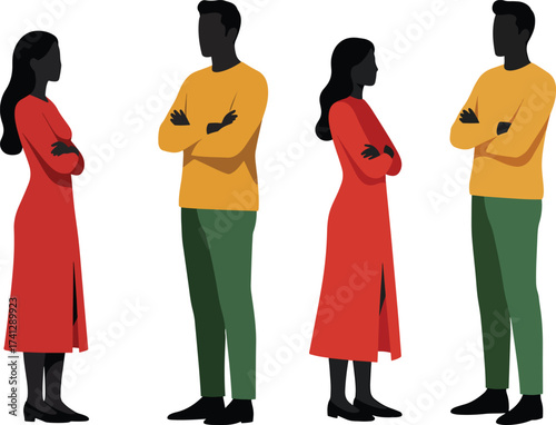 Couple silhouettes facing each other arms crossed silhouette