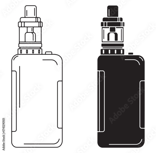 Two vector illustrations depicting modern electronic cigarette or vape device design