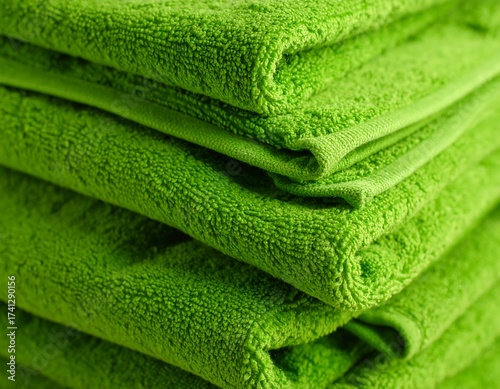 Stack of vibrant green towels