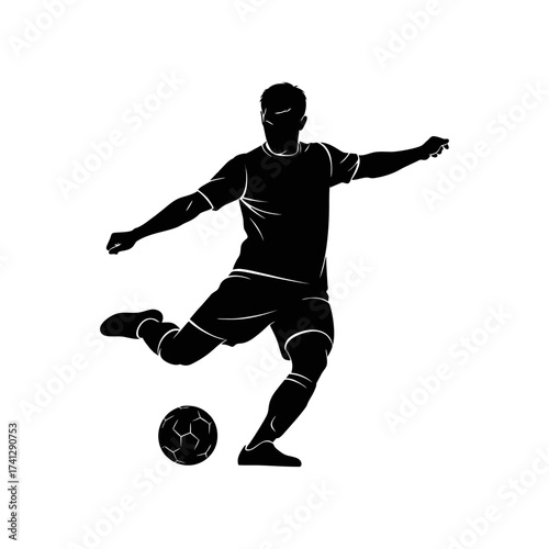 Silhouette icon vector design of a soccer player kicking a ball