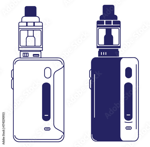 Vector illustration of modern electronic cigarettes e-cigs in two color variations