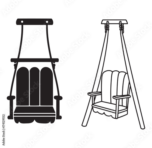 Vector illustration of two different style swings in black and white outlines